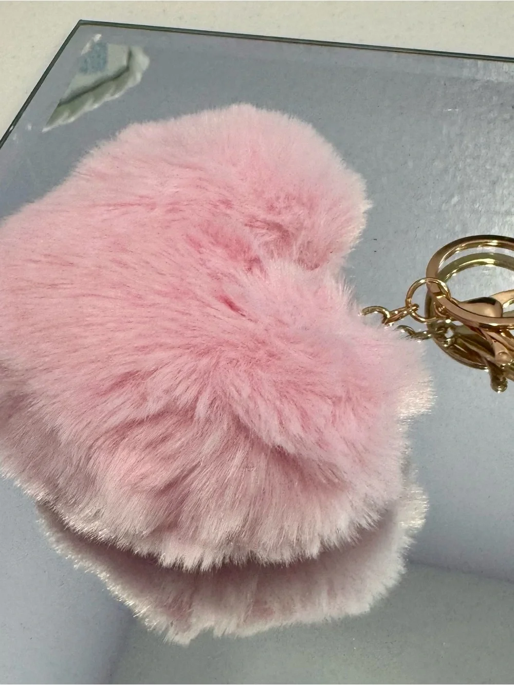New Pink Faux Fur Heart Keychain